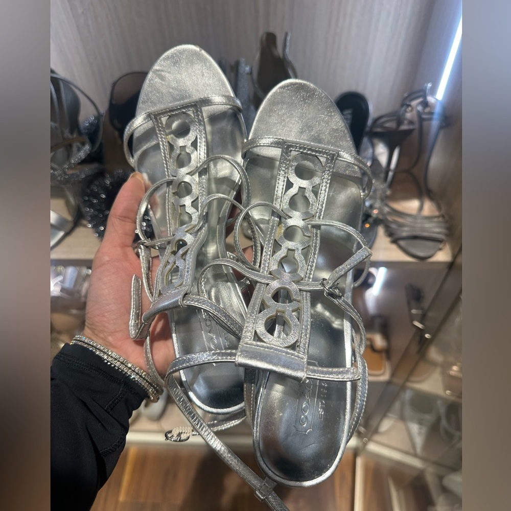 Coach Farrow Y2K Silver Strappy Stiletto Heels (Size 8)